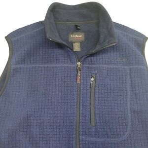 LL Bean Outdoors Mens Large Polartec Grid Fleece‎ Vest Navy Blue Full Zip